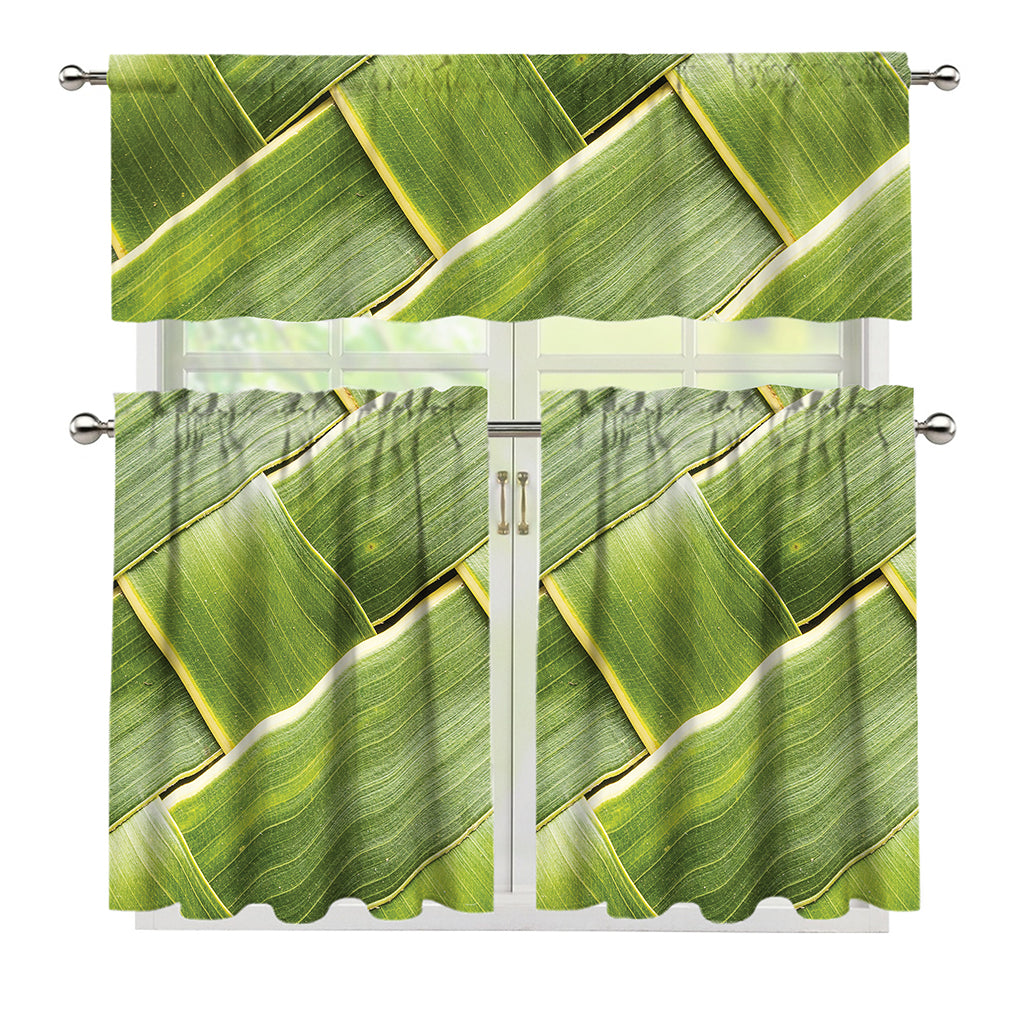Coconut Leaf Print 3 Piece Kitchen Curtains