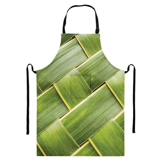 Coconut Leaf Print Bib Apron With Pocket