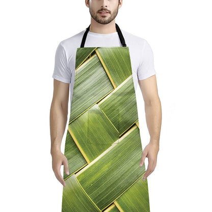 Coconut Leaf Print Bib Apron With Pocket