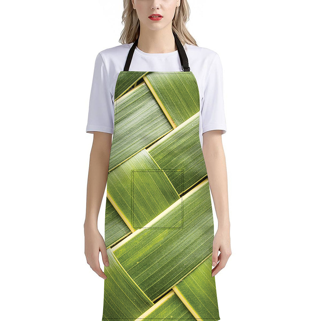Coconut Leaf Print Bib Apron With Pocket