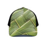 Coconut Leaf Print Black Mesh Trucker Cap