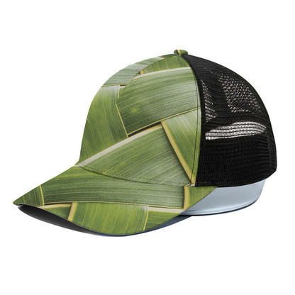 Coconut Leaf Print Black Mesh Trucker Cap
