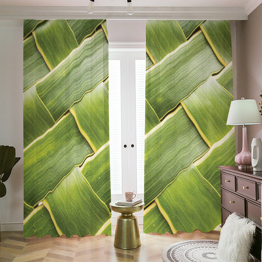 Coconut Leaf Print Blackout Pencil Pleat Curtains