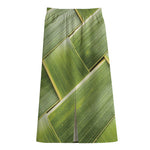 Coconut Leaf Print Cotton Front Slit Maxi Skirt
