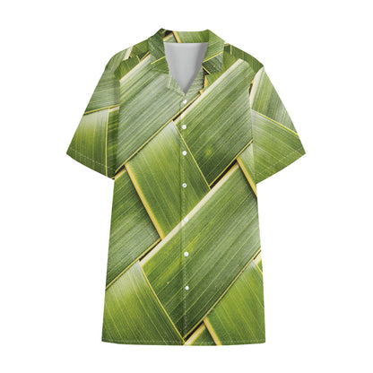 Coconut Leaf Print Cotton Hawaiian Shirt