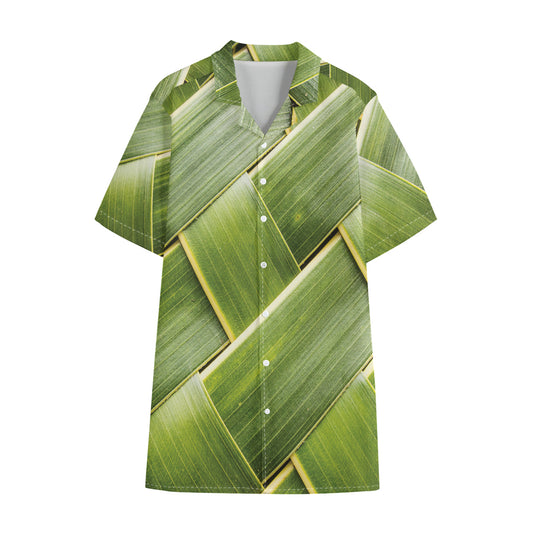 Coconut Leaf Print Cotton Hawaiian Shirt
