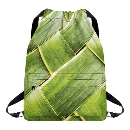 Coconut Leaf Print Drawstring Backpack