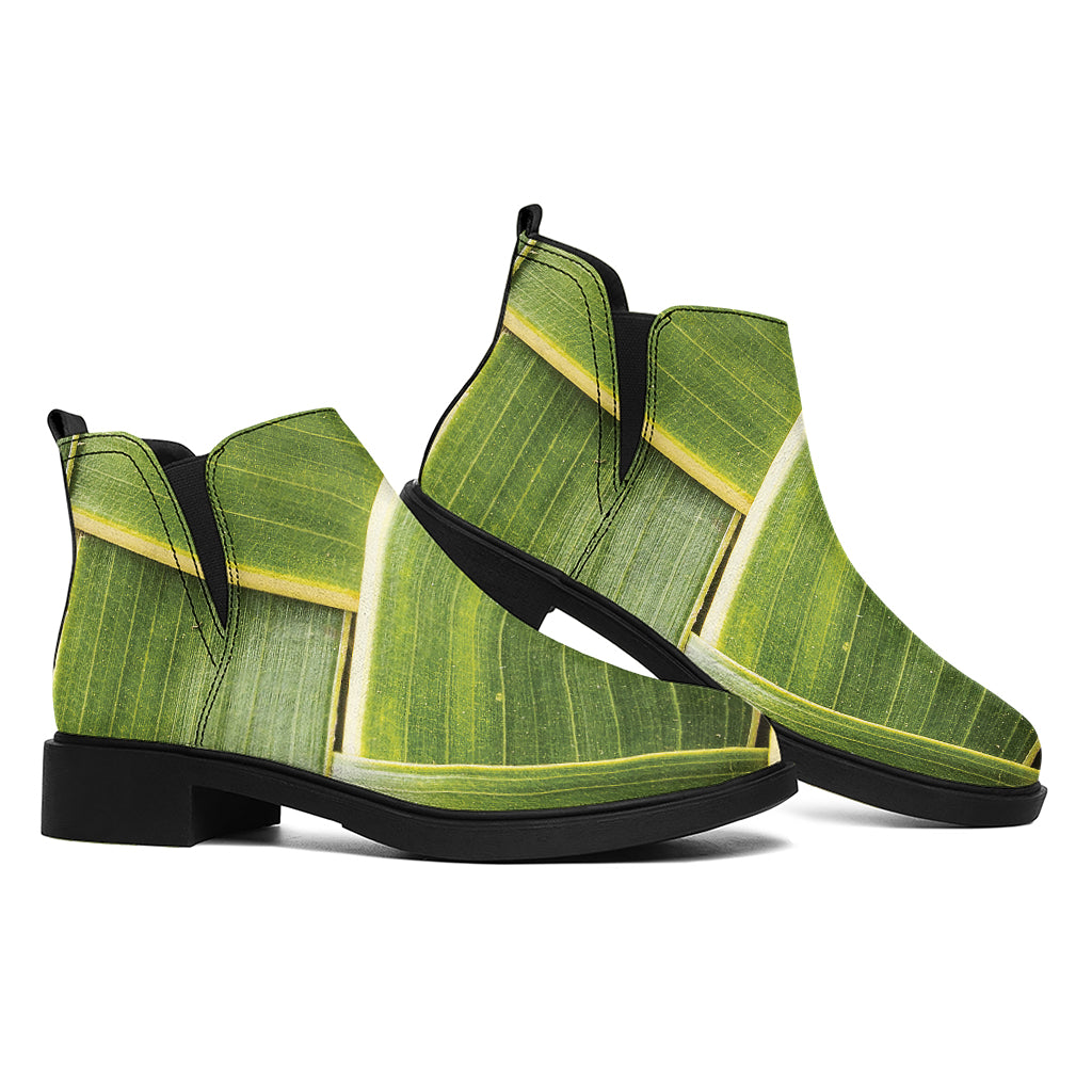 Coconut Leaf Print Flat Ankle Boots