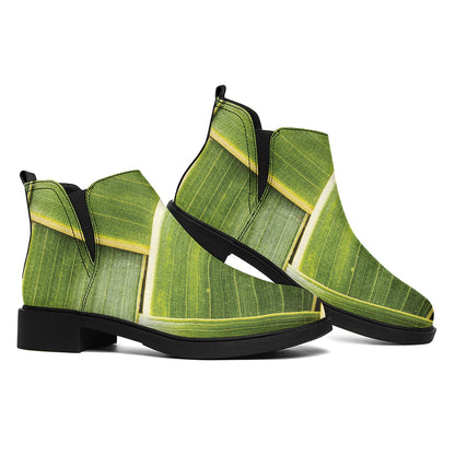 Coconut Leaf Print Flat Ankle Boots