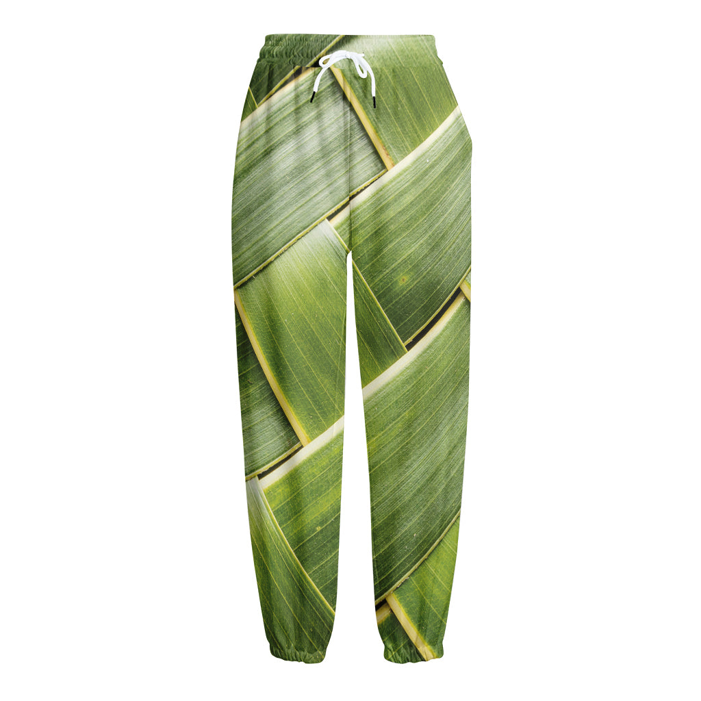Coconut Leaf Print Fleece Lined Knit Pants
