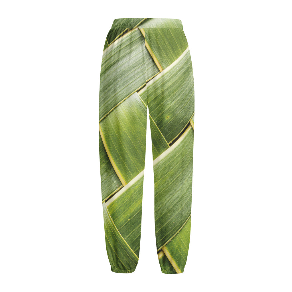 Coconut Leaf Print Fleece Lined Knit Pants