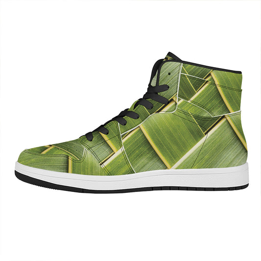 Coconut Leaf Print High Top Leather Sneakers