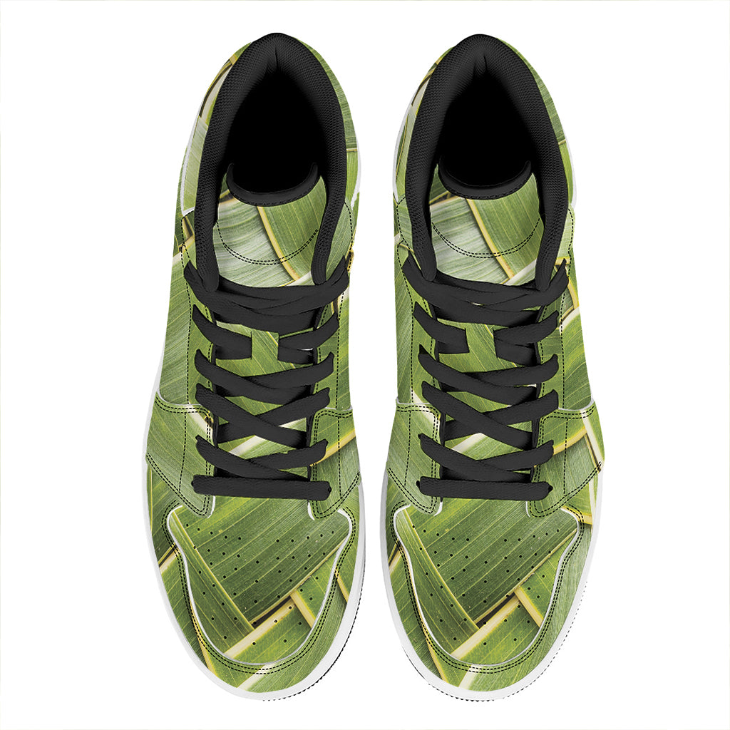 Coconut Leaf Print High Top Leather Sneakers