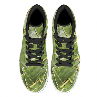 Coconut Leaf Print High Top Leather Sneakers