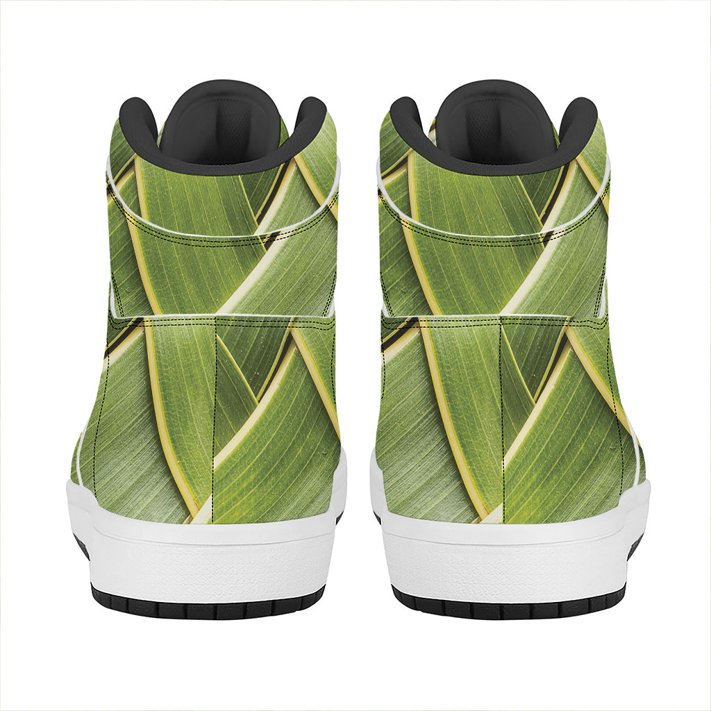 Coconut Leaf Print High Top Leather Sneakers