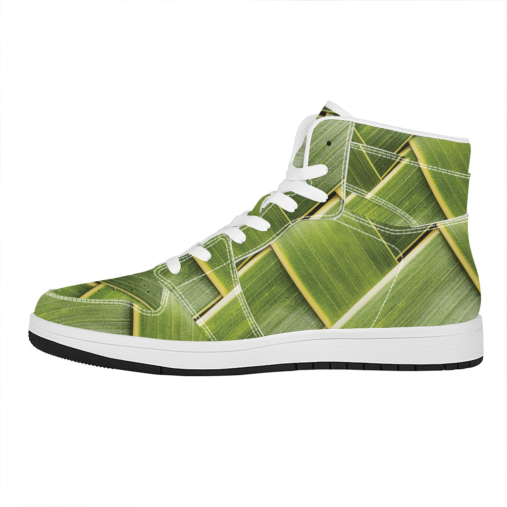 Coconut Leaf Print High Top Leather Sneakers