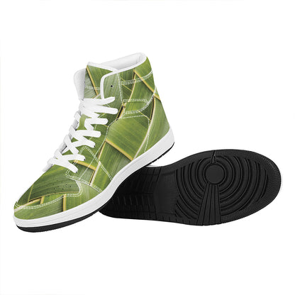 Coconut Leaf Print High Top Leather Sneakers