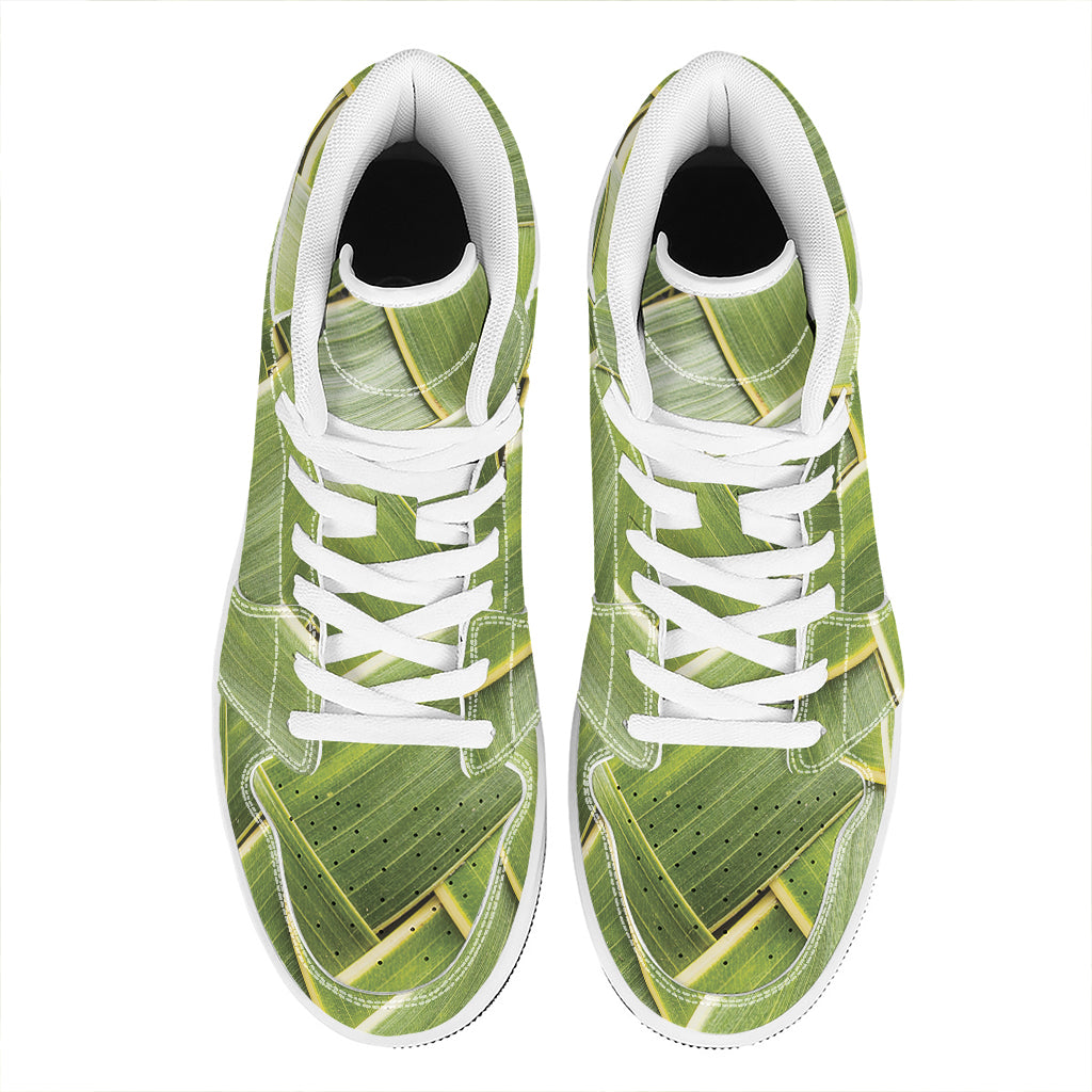 Coconut Leaf Print High Top Leather Sneakers