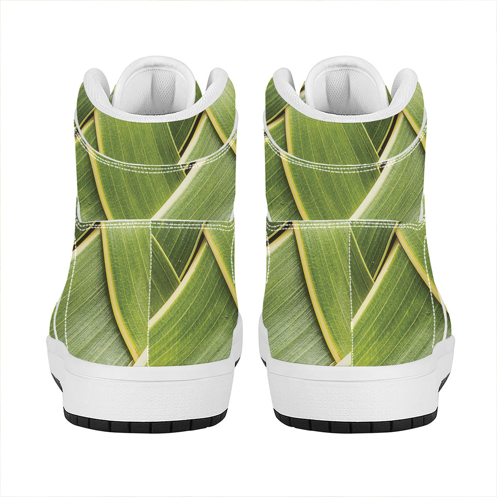 Coconut Leaf Print High Top Leather Sneakers