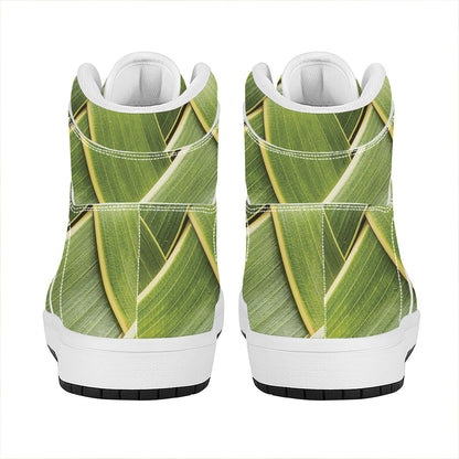 Coconut Leaf Print High Top Leather Sneakers