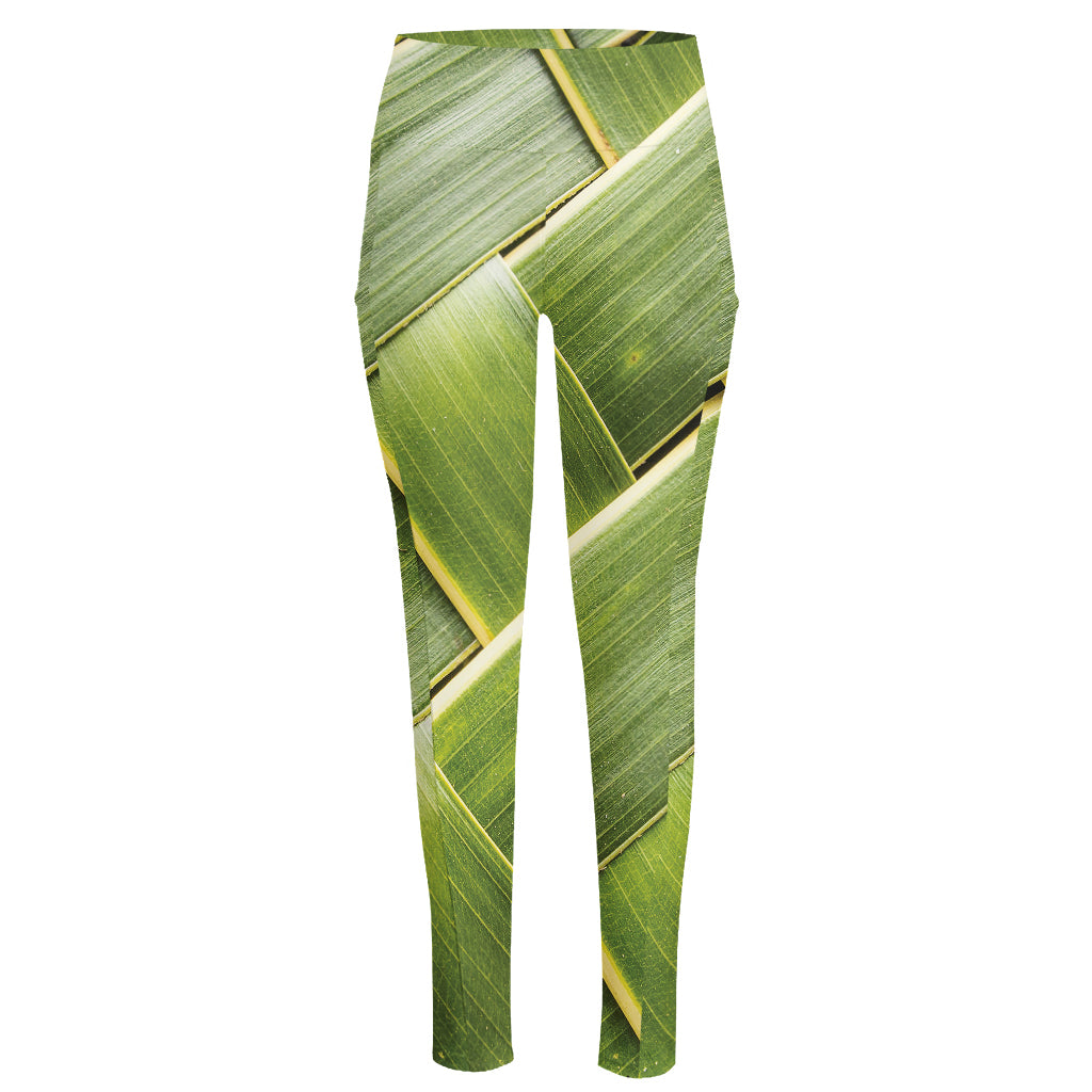 Coconut Leaf Print High-Waisted Pocket Leggings