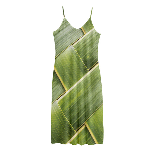 Coconut Leaf Print Jersey Midi Cami Dress
