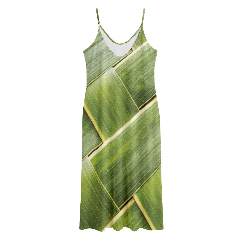 Coconut Leaf Print Jersey Midi Cami Dress