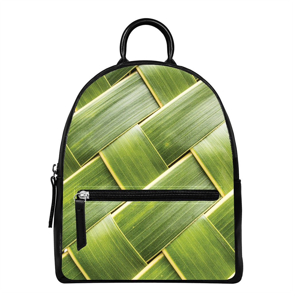 Coconut Leaf Print Leather Backpack