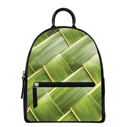 Coconut Leaf Print Leather Backpack