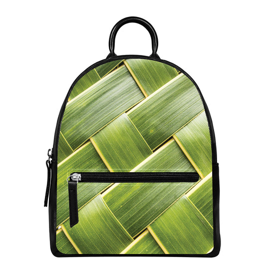 Coconut Leaf Print Leather Backpack