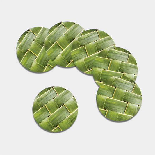 Coconut Leaf Print Leather Coaster Set
