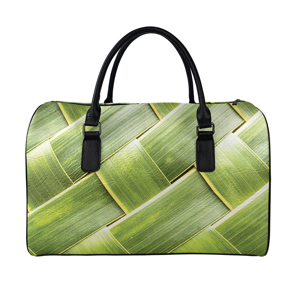 Coconut Leaf Print Leather Duffle Bag