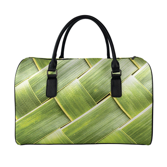 Coconut Leaf Print Leather Duffle Bag