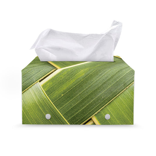 Coconut Leaf Print Leather Tissue Box Cover