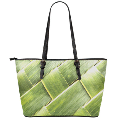 Coconut Leaf Print Leather Tote Bag