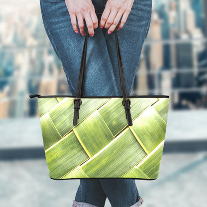 Coconut Leaf Print Leather Tote Bag