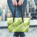 Coconut Leaf Print Leather Tote Bag