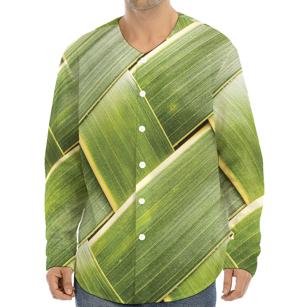 Coconut Leaf Print Long Sleeve Baseball Jersey