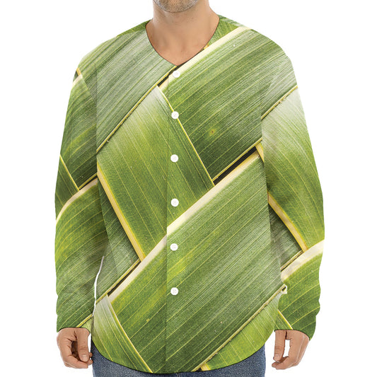 Coconut Leaf Print Long Sleeve Baseball Jersey