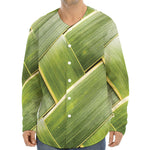 Coconut Leaf Print Long Sleeve Baseball Jersey