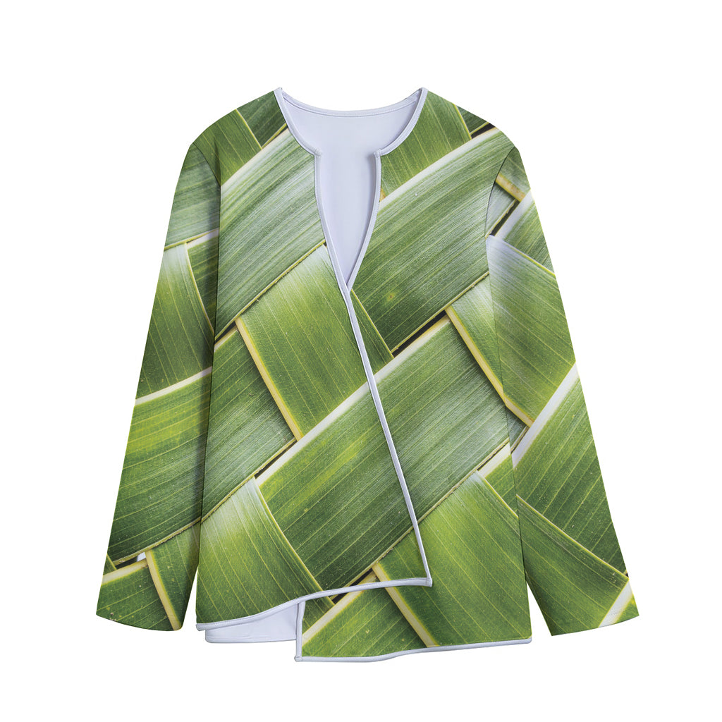 Coconut Leaf Print Long Sleeve Short Coat