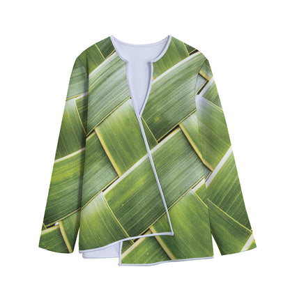 Coconut Leaf Print Long Sleeve Short Coat