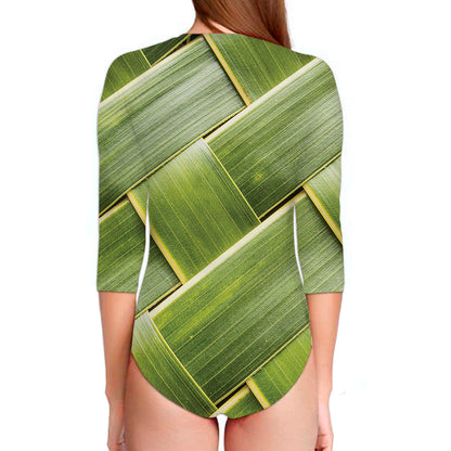 Coconut Leaf Print Long Sleeve Swimsuit