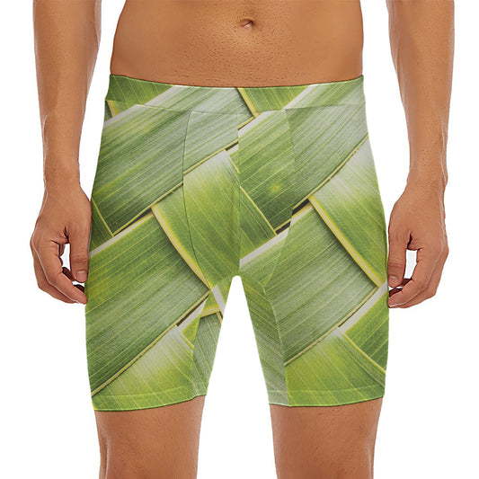 Coconut Leaf Print Men's Long Boxer Briefs