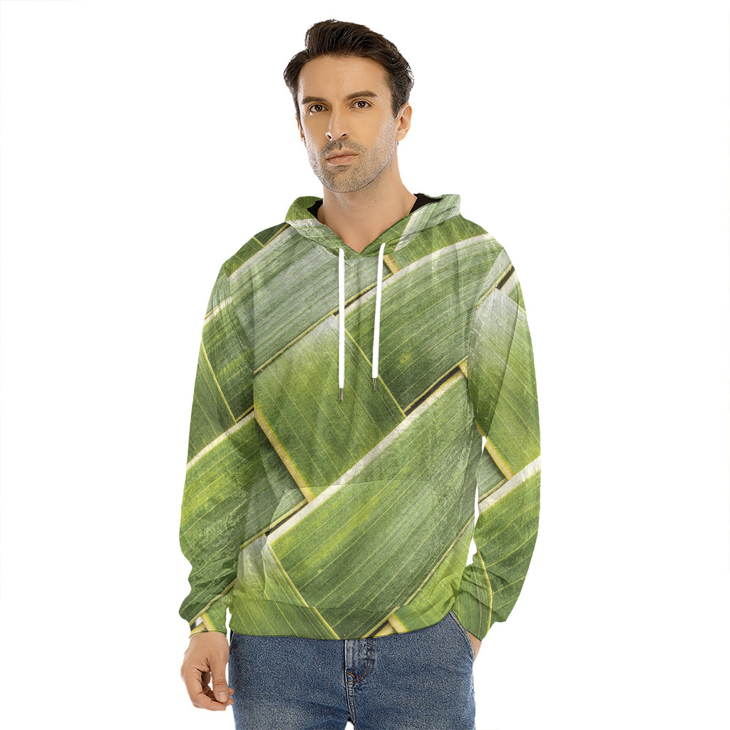 Coconut Leaf Print Men's Velvet Pullover Hoodie