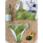 Coconut Leaf Print One Shoulder Bikini Top