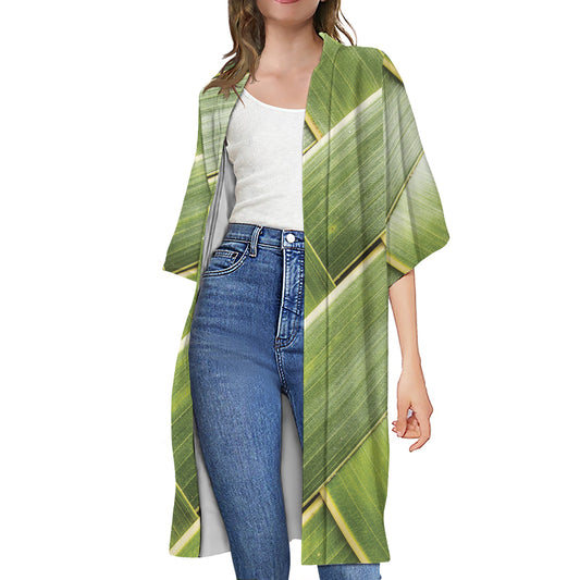 Coconut Leaf Print Open Front Beach Cover Up