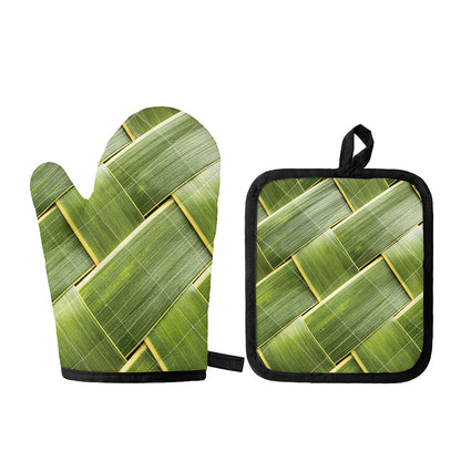 Coconut Leaf Print Oven Mitt And Pot Holder Set