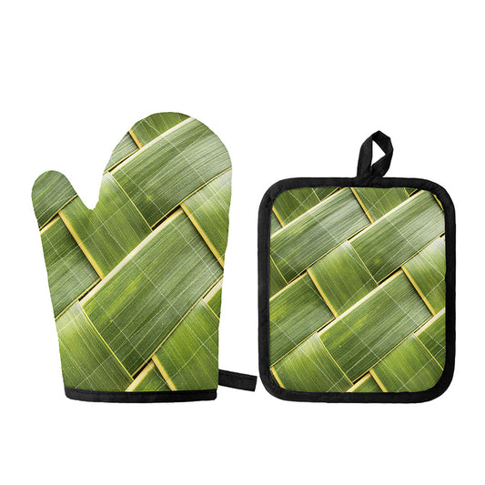 Coconut Leaf Print Oven Mitt And Pot Holder Set