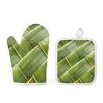 Coconut Leaf Print Oven Mitt And Pot Holder Set